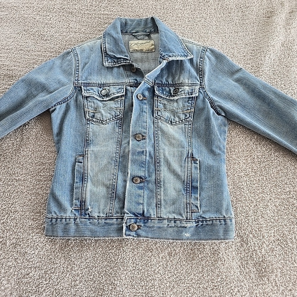 Aeropostale Denim Jacket Women's Small M Distressed Washed Crop Festival Y2K 90s - Picture 14 of 16